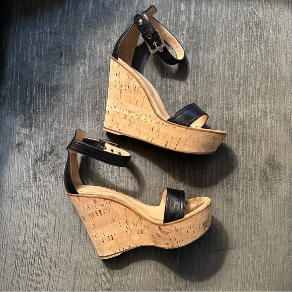 GIANVITO ROSSI BLACK LEATHER CORK WEDGE PLATFORM SANDAL - SIZE 39 (9) - Picture 2 of 10